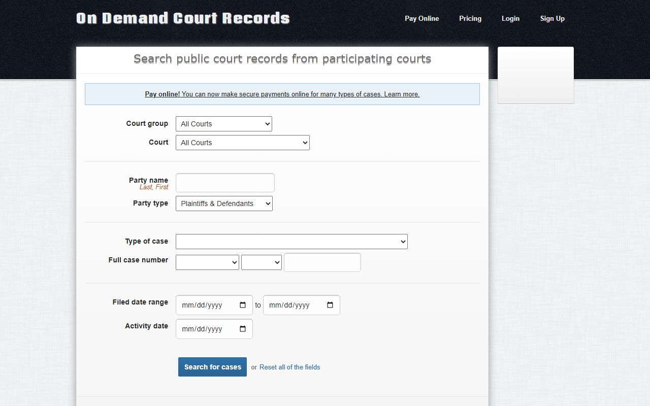 Grant County court records after arrest ODCR public search landing page